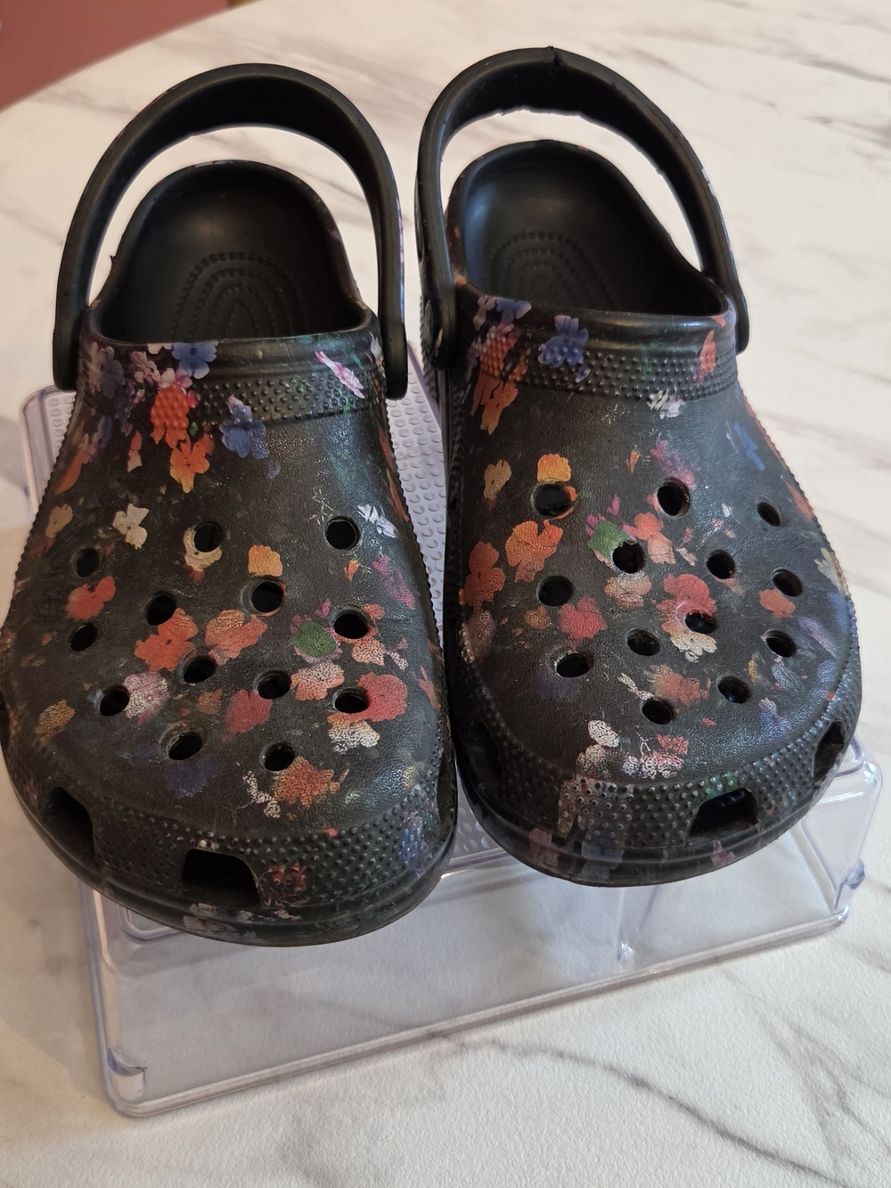Womens Black Floral Clog Sandals
